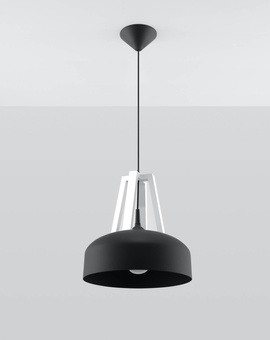 Hanging lamp CASCO black/white wood + 1x LED Bulb E27 3000K Warm 7.5W 620lm