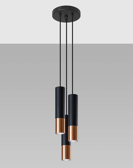 Pendant Lamp LOOPEZ 3P black/copper + 3x LED Bulb GU-10 3000K Warm 7W 620lm