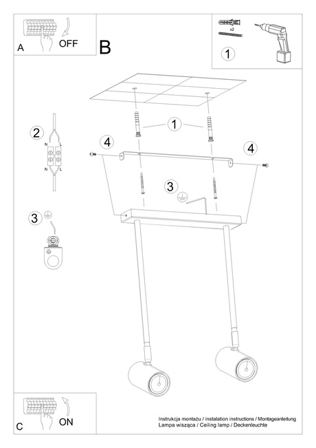 Ceiling lamp NORANO 2 black + 2x LED Bulb GU-10 4000K Cool White 7W 630lm