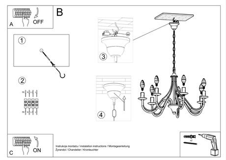 Chandelier MINERWA 7 white + 7x LED Bulb E14 4000K Cool White 7.5W 650lm