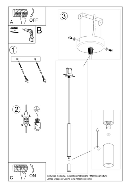 Hanging lamp VIZIER 1 white + 1x LED Bulb G9 3000K Warm 4.5W 510lm