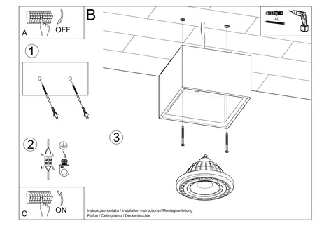 Ceiling lamp QUATRO 1 concrete + 1x LED bulb GU10 AR111 4000K COOL 12W 850lm