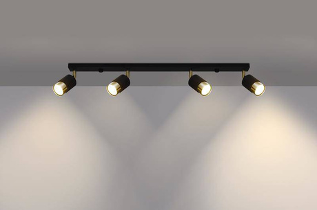 Ceiling lamp NERO 4 black/gold + 4x LED Bulb GU-10 4000K Cool White 7W 630lm