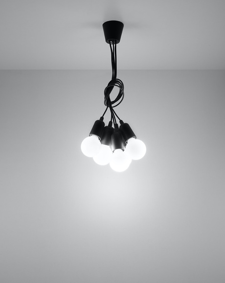 Ceiling pendant lamp DIEGO 5 black + 5x LED Bulb E27 4000K Cold White 7.5W 650lm