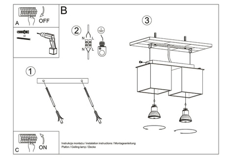 Ceiling lamp QUAD 2 white + 2x LED Bulb GU-10 4000K Cool White 7W 630lm