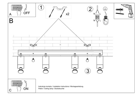 Ceiling lamp MERIDA 4L white + 4x LED Bulb GU-10 3000K Warm 7W 620lm