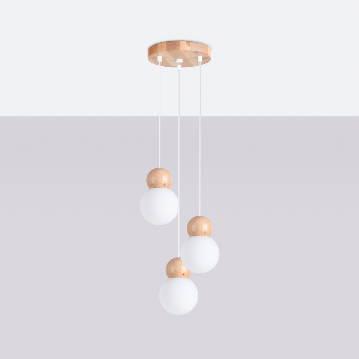 Hanging lamp PEKKA 3P white/natural wood + 3x LED Bulb G9 4000K Cool White 4.5W 460lm