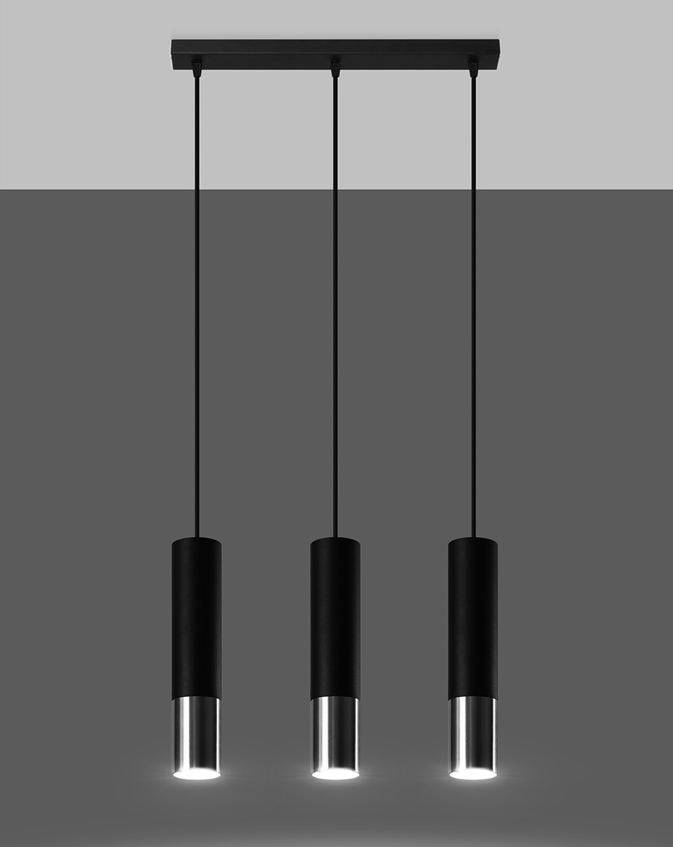 Hanging Lamp LOOPEZ 3L black/chrome + 3x LED Bulb GU-10 3000K Warm 7W 620lm