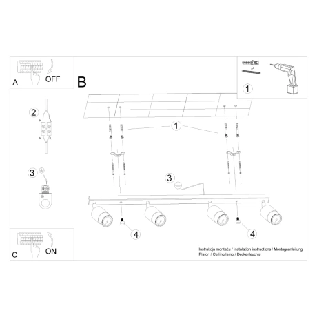 Ceiling lamp NERO 4 black/chrome