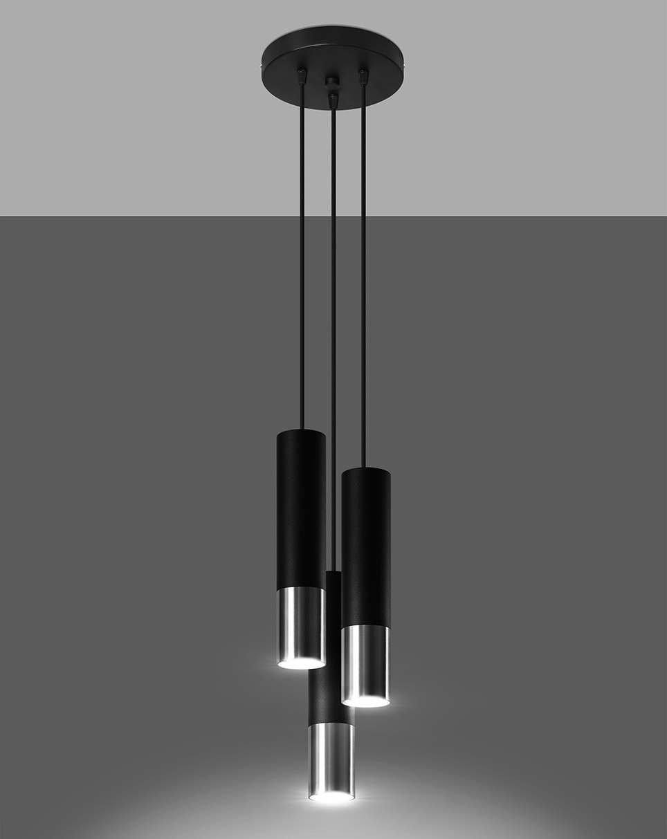 Hanging lamp LOOPEZ 3P black/chrome + 3x LED Bulb GU-10 3000K Warm White 7W 620lm