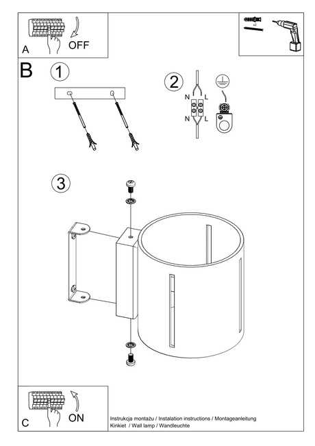 Wall lamp INEZ black + 1x LED Bulb G9 3000K Warm 4.5W 510lm