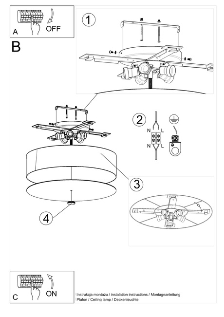 Ceiling lamp SKALA 50 black + 5x LED bulb E27 3000K Warm 7.5W 620lm
