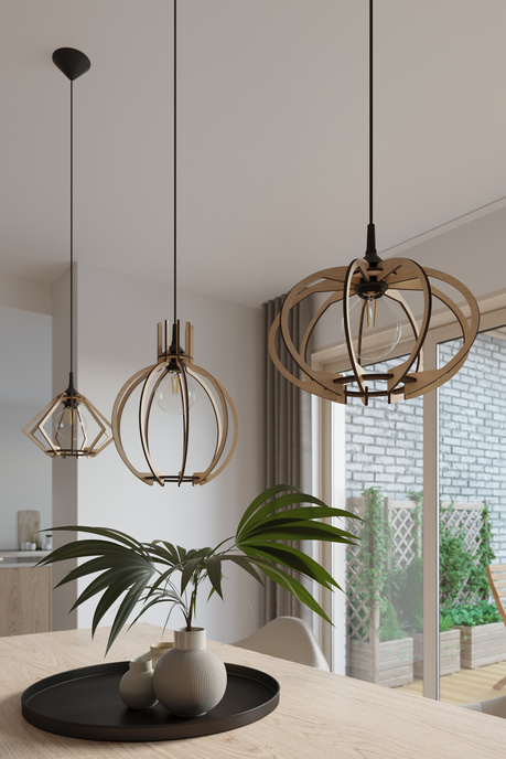 Hanging lamp POMPELMO natural wood + 1x LED Bulb E27 4000K Cool White 7.5W 650lm