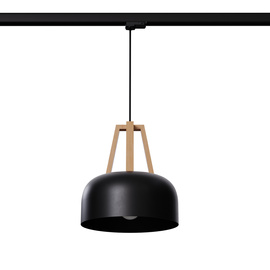 Pendant lamp CASCO black/natural wood E27 3000K 7,5W 620lm