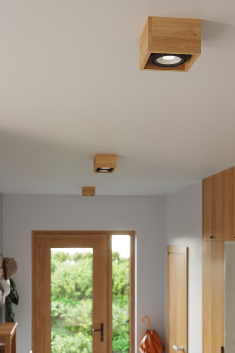 Ceiling lamp QUATRO 2 in natural wood + 2x LED bulb GU10 AR111 3000K WARM 12W 800lm