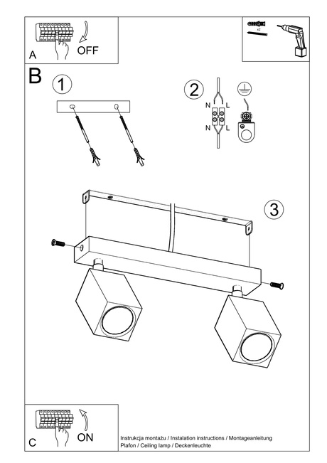 Ceiling lamp KEKE 2 oak + 2x LED bulb GU-10 3000K Warm 7W 620lm