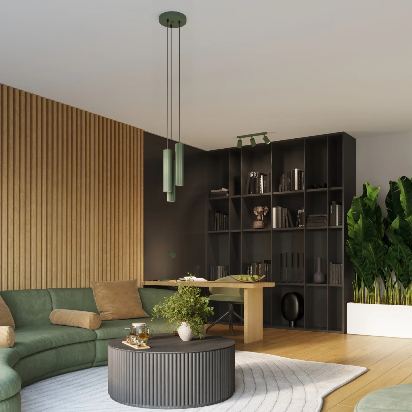 Ceiling lamp KARBON 3L olive green