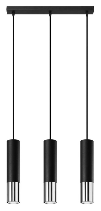 Hanging Lamp LOOPEZ 3L black/chrome + 3x LED Bulb GU-10 3000K Warm 7W 620lm