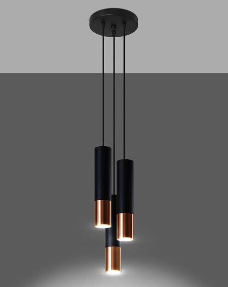 Pendant Lamp LOOPEZ 3P black/copper + 3x LED Bulb GU-10 3000K Warm 7W 620lm