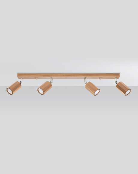 Ceiling Lamp ZEKE 4 oak + 4x LED Bulb GU-10 3000K Warm 7W 620lm