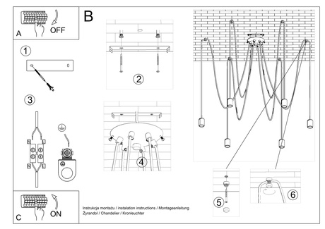Hanging lamp EDISON 5 black + 5x LED Bulb E27 3000K Warm 7.5W 620lm