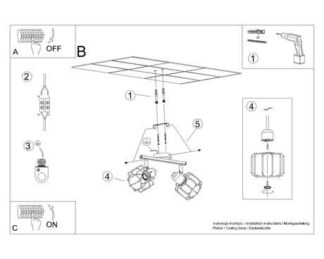 Ceiling lamp BELUCI 2 white + 2x LED Bulb E14 3000K Warm 7,5W 620lm