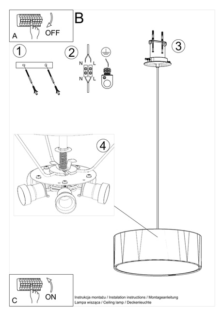 Chandelier ROLLO 45 white + 3x LED Bulb E27 4000K Cool White 7.5W 650lm