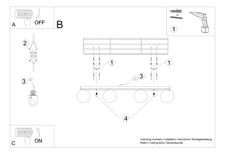 Ceiling lamp YOLI 4 black + 4x LED Bulb G9 4000K Cool White 4.5W 460lm