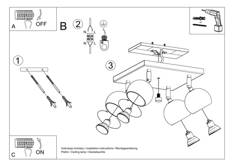 Ceiling lamp OCULARE 4 white + 4x LED Bulb GU-10 3000K Warm 7W 620lm.