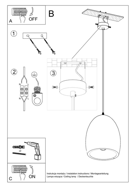 Hanging ceramic lamp FLAWIUSZ white + 1x LED Bulb E27 3000K Warm 7.5W 620lm