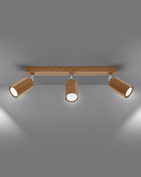 Ceiling lamp ZEKE 3 oak + 3x LED Bulb GU-10 3000K Warm 7W 620lm.