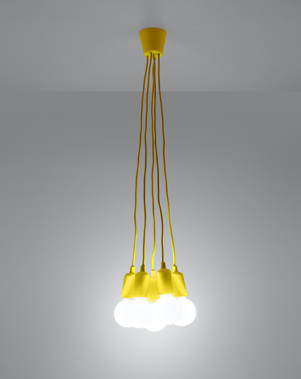 Hanging lamp DIEGO 5 yellow + 5x LED Bulb E27 3000K Warm 7.5W 620lm