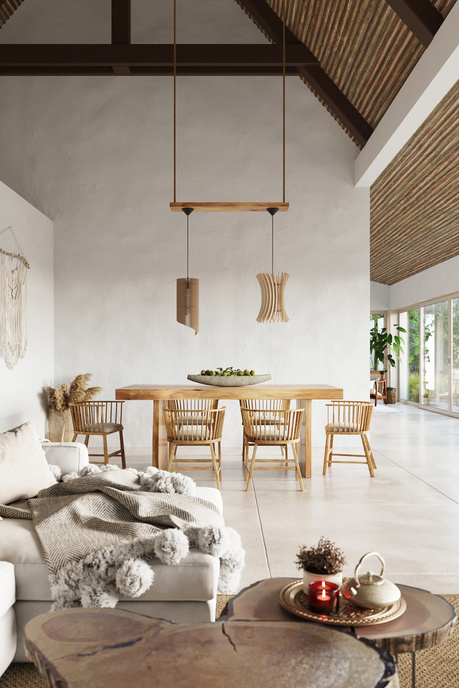 Pendant lamp ALEXIA natural wood +1x LED Bulb E27 4000K Cool White 7.5W 650lm