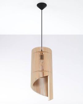 Pendant lamp ALEXIA natural wood +1x LED Bulb E27 4000K Cool White 7.5W 650lm