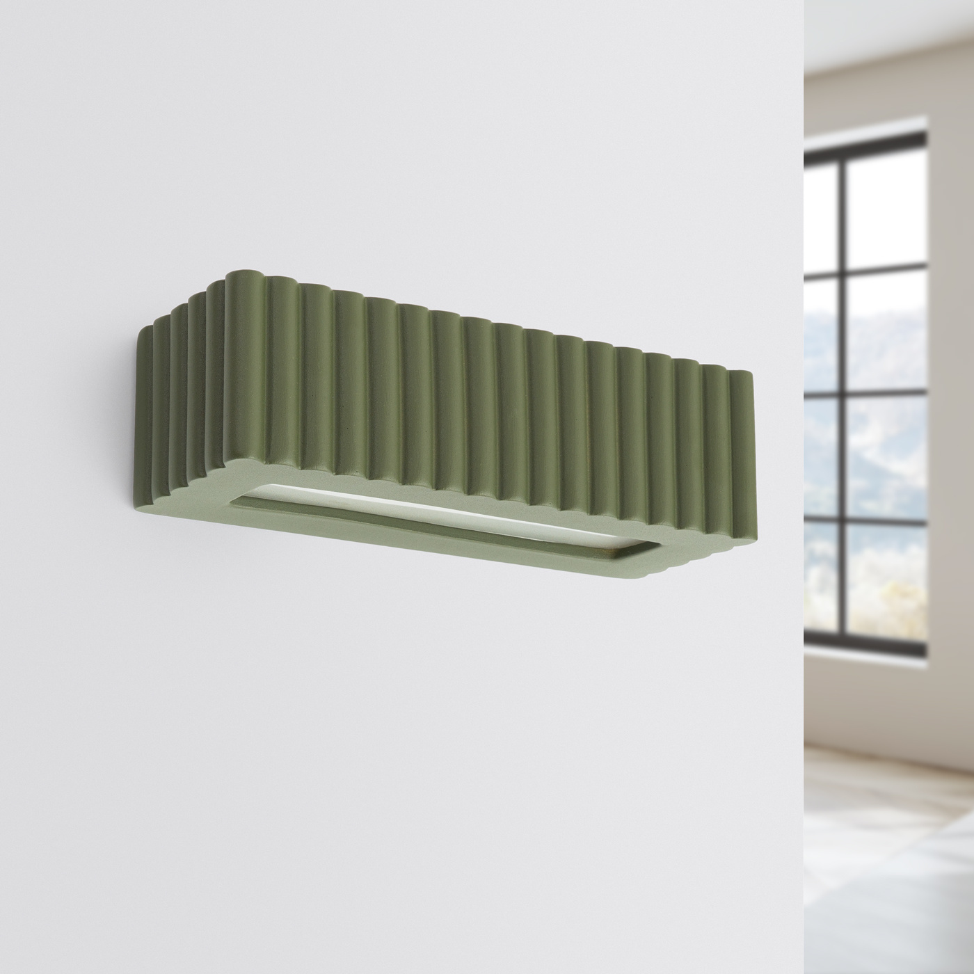 Wall lamp ceramic RIGATA olive green