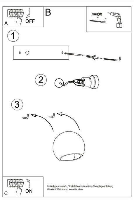 Wall ceramic lamp GLOBE white + 1x LED Bulb E27 3000K Warm 7.5W 620lm