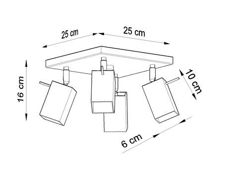 Ceiling lamp MERIDA 4 grey + 4x LED Bulb GU-10 3000K Warm 7W 620lm