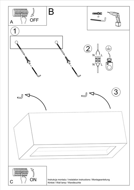 Wall lamp VEGA 30 concrete + 1x LED Bulb E27 4000K Cool White 7.5W 650lm