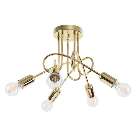 Chandelier SUPEŁ 5 in golden gloss + 5X LED Bulb E27 4000K Cool White 7.5W 690lm.