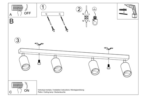 Ceiling lamp BERG 4 natural wood + 4x LED Bulb GU-10 3000K Warm 7W 620lm