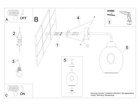Wall lamp FILLAN 1 black + 1x LED bulb E27 3000K Warm 7.5W 620lm