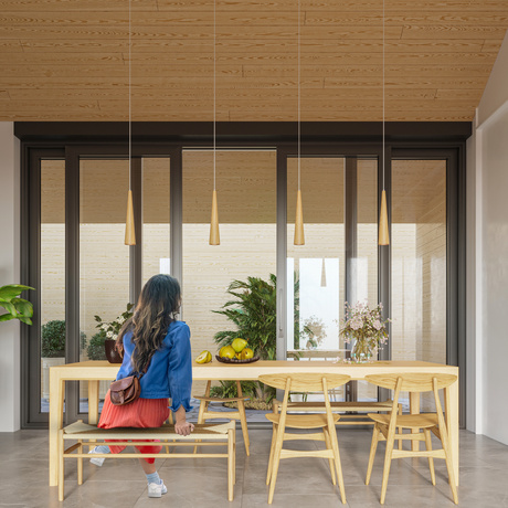 Ceiling pendant light SULA 1 natural wood + 1x LED Bulb GU-10 4000K Cool White 7W 630lm