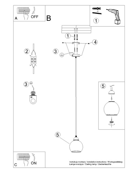 Ceiling pendant ALINO 1 black + 1x LED Bulb E27 4000K Cool White 7.5W 690lm