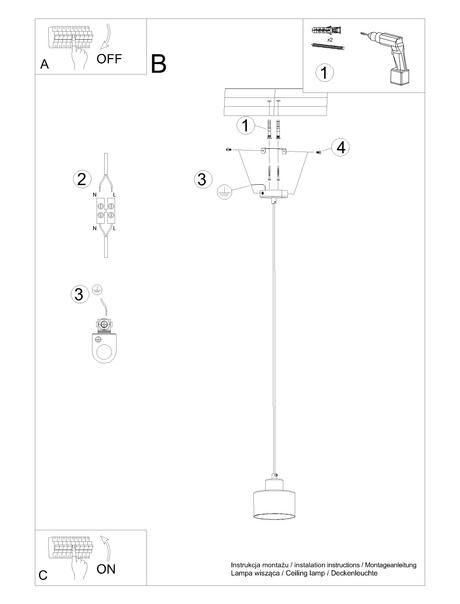 Ceiling pendant SAVAR 1 black + 1x LED Bulb E27 3000K Warm 7.5W 620lm