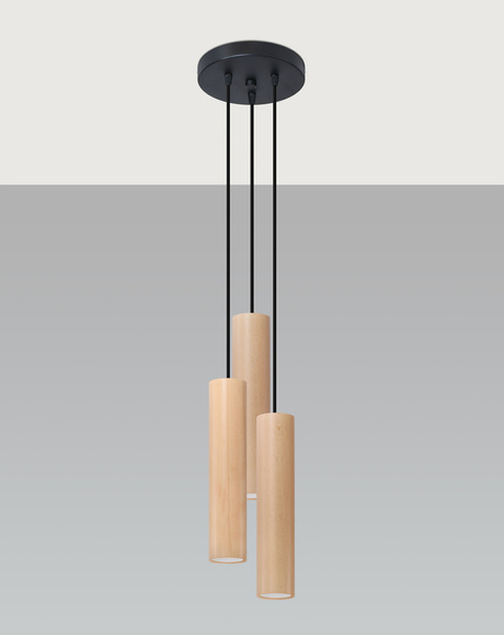 Ceiling Lamp LINO 3P natural wood + 3x LED Bulb GU-10 3000K Warm 7W 620lm