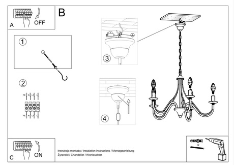 Chandelier MINERWA 7 black + 7x LED Bulb E14 3000K Warm 7.5W 620lm