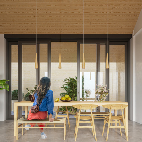 Ceiling pendant light SULA 1 natural wood + 1x LED Bulb GU-10 4000K Cool White 7W 630lm