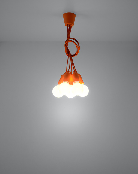 Hanging lamp DIEGO 5 orange + 5x LED Bulb E27 3000K Warm 7.5W 620lm