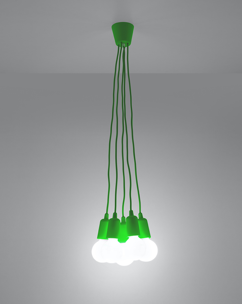 Hanging lamp DIEGO 5 green + 5x LED bulb E27 4000K Cool White 7.5W 650lm