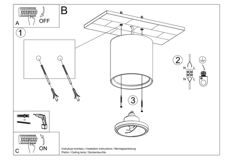 Ceiling ceramic lamp KALU white + 1x LED Bulb GU10 AR111 3000K WARM 12W 800lm